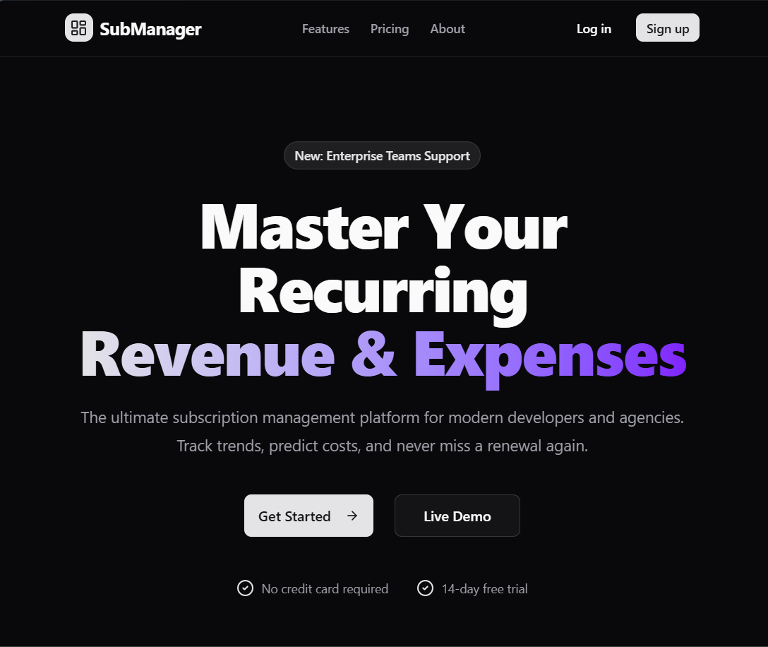 Subscription Management App project screenshot